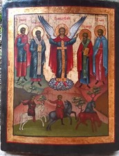 Antica icona russa "Santi