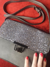 Borsa borsetta donna spalla messenger grigio freddo argento glitter luminosa