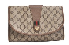 Autentica GUCCI Web Sherry Line pochette borsa a mano borsa GG PVC pelle marrone 3374N