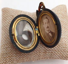 CIONDOLO DA LUTTO '800 SCRIGNO JET (VULCANITE)  CON PORTA FOTO E PORTA RICORDO