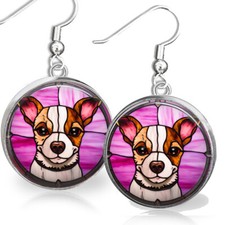 Orecchini Jack Russel Terrier cucciolo sterling cane finta vetro colorato stampa artistica