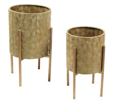 2 PORTA PIANTA VASO IN METALLO ALZATA MARTELLATO PIEDI CLASSICO MODERNO 58/48 CM