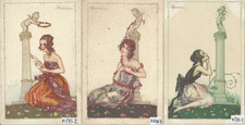 Illustratori A. Busi - lotto n.3 cartoline donnine colonne e cupido