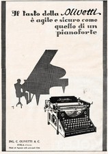 PUBBLICITA' 1929 OLIVETTI M 20 MACCHINA DA SCRIVERE IVREA  CM.34X24 PIANOFORTE 