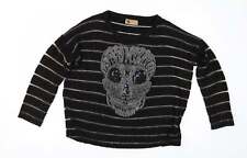 Maglione Katsui da donna nero collo rotondo a righe acrilico taglia M - teschio