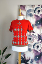 Maglione top vintage BALLANTYNE Scozia rosso 100% cashmere taglia S