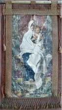 Arazzo ANTICO 800 Stendardo DIPINTO a MANO Madonna DELL'ULIVO Sacra Famiglia