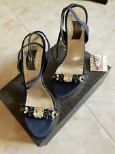 Sandalo gioiello tacco alto da cerimonia In Raso Blu dora Tg.39 Pietre Swarovski