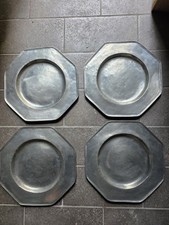 Set di 4 piatti in peltro 30cm con Punzoni E Sigla Del Maestro Peltrista