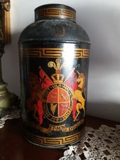 Rara grande scatola caddie in latta da tea epoca vittoriana con stemma Reale