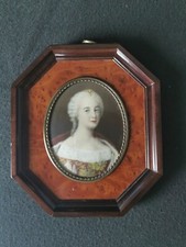 Antico dipinto olio miniatura - Portrait Ritratto Femminile - 14x12cm - Firmato