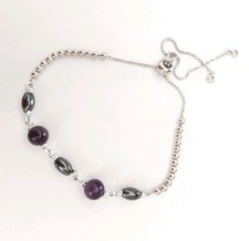 Bracciale cavigliera in acciaio e alluminio con ematite e ametista tonda da 8 mm