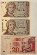 25 DINARA 1991 - 20 KUNA 1993 REPUBLIKA HRVATSKA 3 BANCONOTE CARTAMONETA CROAZIA
