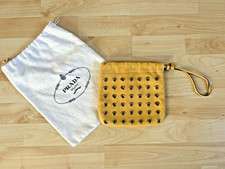 Prada Vintage Pelle Polsino/Borsa/Clutch con Occhielli Design Giallo