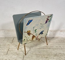 PORTARIVISTE DECORATO A MANO DESIGN ANNI 60 OTTONE LEGNO RIVISTE VINTAGE DIPINTO