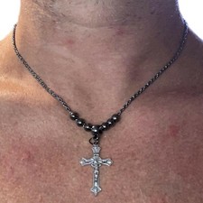 Collana con croce rosario nero