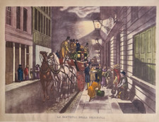 SCUOLA INGLESE XIX SECOLO STAMPA ANTICA  ACQUATINTA LA PARTENZA DELLA DILIGENZA