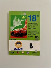 Pass Biglietto 18° GP San Marino Imola 1998. Formula 1. F1. Settore Fams + B