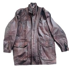 Montcler Classics giacca pelle marrone vintage pelle chiusura zip taglia XL