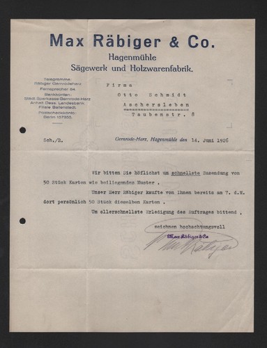 Gernrode lettera 1926 max - gernrode,, 1926,