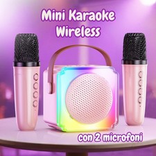 Set Karaoke Wireless Rosa Speaker 2 Microfoni Bluetooth LED Multicolore Festa