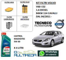 TAGLIANDO FILTRI E OLIO CASTROL 5W30 VOLVO V60 I D2 1.6 DIESEL 84KW 114 CAVALLI