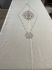 antica tovaglia  con 12 tovaglioli  in puro lino inserti pizzo tombolo a fuselli