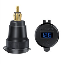 Adattatore di Alimentazione Moto 2 USB Caricabatterie Presa Din Spina 12V-24V con Voltmetro