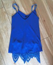 MAGLIA CANOTTA TOP PIZZO MERLETTO MAGLIETTA BLUSA Taglia S COLORE BLU ELETTRICO 