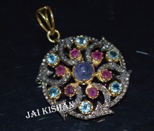 Rubino Tanzanite Topazio Gemma 925 Argento Sterling Pavè Diamante Donna Ciondolo