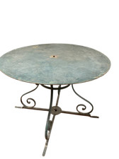 Antico tavolo tondo da giardino in ferro lacca verde epoca XX secolo diametro...