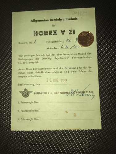 Omologazione horex r k - 21, {r.k