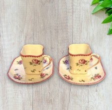 Richard Ginori antico set tazze e piattini Demitasse quadrati rosa usato ceramica