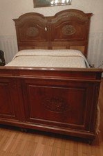 ANTICO LETTO MATRIMONIALE FINE 800 IN NOCE STILE LUIGI XIII INTARSIATO A MANO