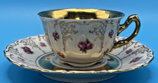 Tazza da tè e piattino vintage Winterling Bavaria demitasse oro rose rosa Germania LEGGI