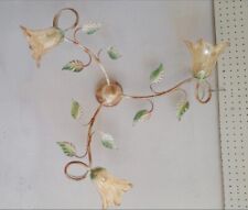 Plafoniera In ferro battuto avorio Verde vetro ambra Rustica 3 LUCI shabby chic
