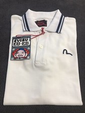 EVISU Polo T-Shirt Taglia S Bianca con Inserti Blu