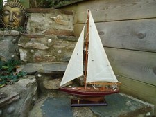  Modello Yacht in Teak Marrone 62 cm In Stand Legno Fatto a Mano - Nave Marittima. 