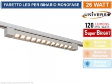 TRACKLIGHT FARETTO LINEARE LED SMD BIANCO PER BINARIO ELETTRIFICATO MONOFASE 26W