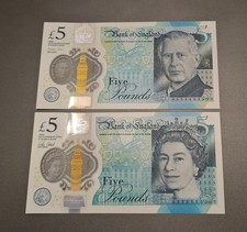 £ 5 POUNDS POLIMERO FDS UNC: REGINA ELISABETTA II E RE CARLO III SERIE RARA CAO1