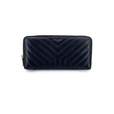 Autentico portafoglio Saint Laurent nero Y pelle trapuntata Continental Zippy