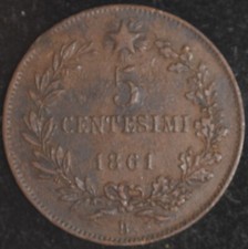 1861B Italia 5 Centesimi VF+