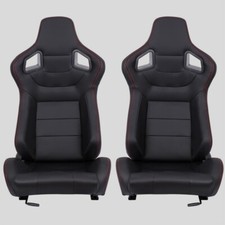 Coppia Sedili sportivi avvolgenti auto pelle nero cuciture rosse N701 Recaro Rep