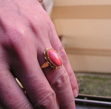 Anello FINISSIMO in argento 925 oro giallo antico corallo rosso naturale - misura 6g 7,5 