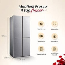 Hisense MQ79427SF Frigorifero Quattro Porte Americano, 427 L, Finitura Argento
