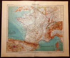 Carta geografica antica FRANCIA ante 1° GUERRA MONDIALE 1905 Antique map