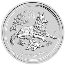1/2$ Australia 2018 Year of the Dog Lunar 1/2 Onza plata pura, silver perro