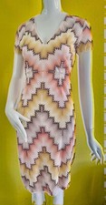 Abito MISSONI maglia uncinetto rosa salmone giallo bianco viscosa zig-zag tag...