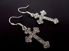 COPPIA ORECCHINI CROCE CRISTALLO CON GANCI IN ARGENTO MASSICCIO 925. NUOVO.. 