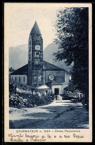 Cartolina courmayeur chiesa - courmayeur,,